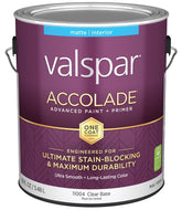 Valspar Accolade 1100 028.0011004.007 Latex Paint, Acrylic Base, Matte, Clear Base, 1 gal, Plastic Can